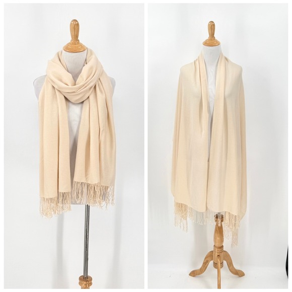 NORDSTROM Cashmere Scarf Wrap Women Cream Oversize Pashmina Style Formal Wedding